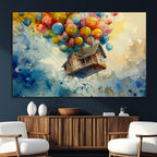 UP-Inspired Floating House with Balloons Canvas Art | Colorful Wall Decor