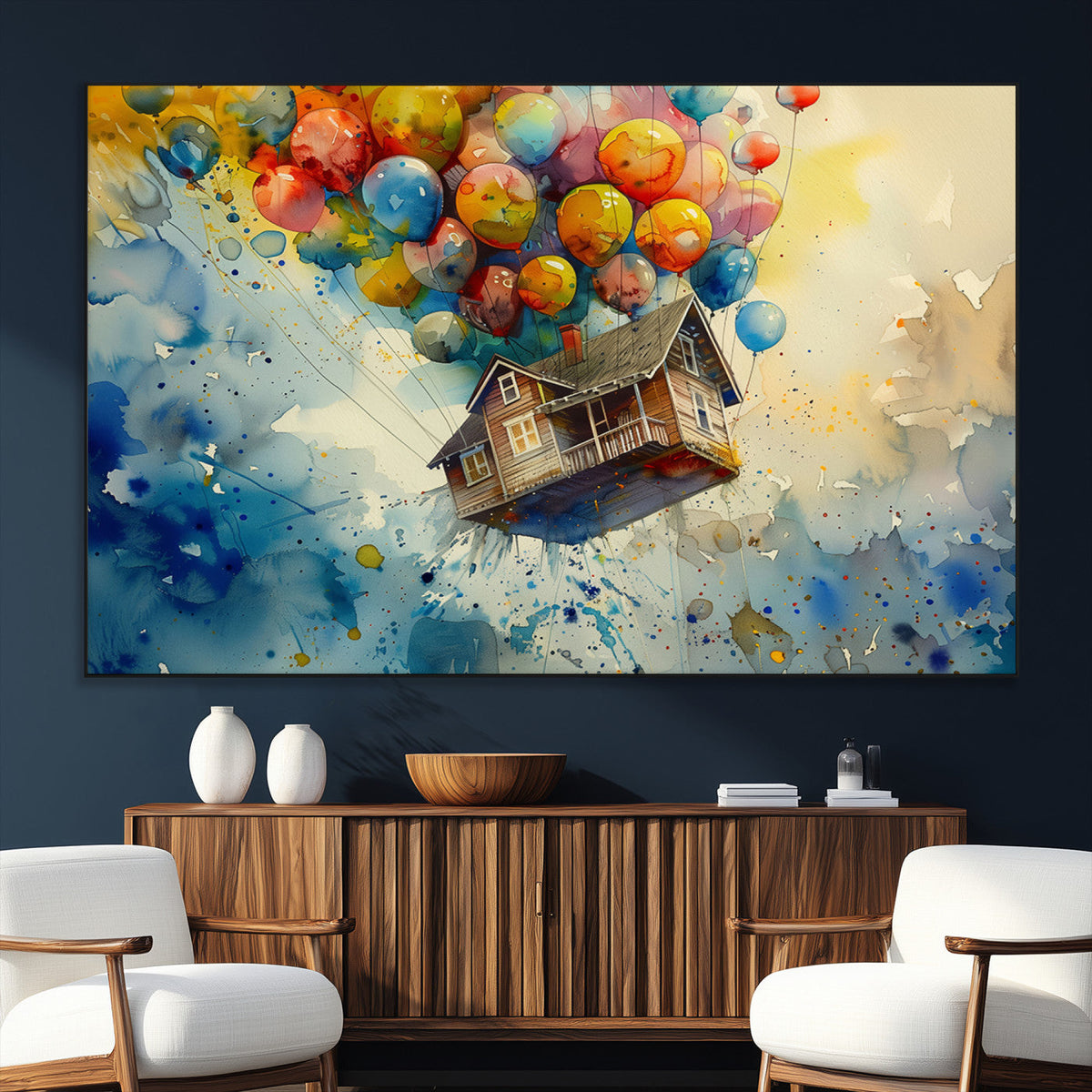 UP-Inspired Floating House with Balloons Canvas Art | Colorful Wall Decor