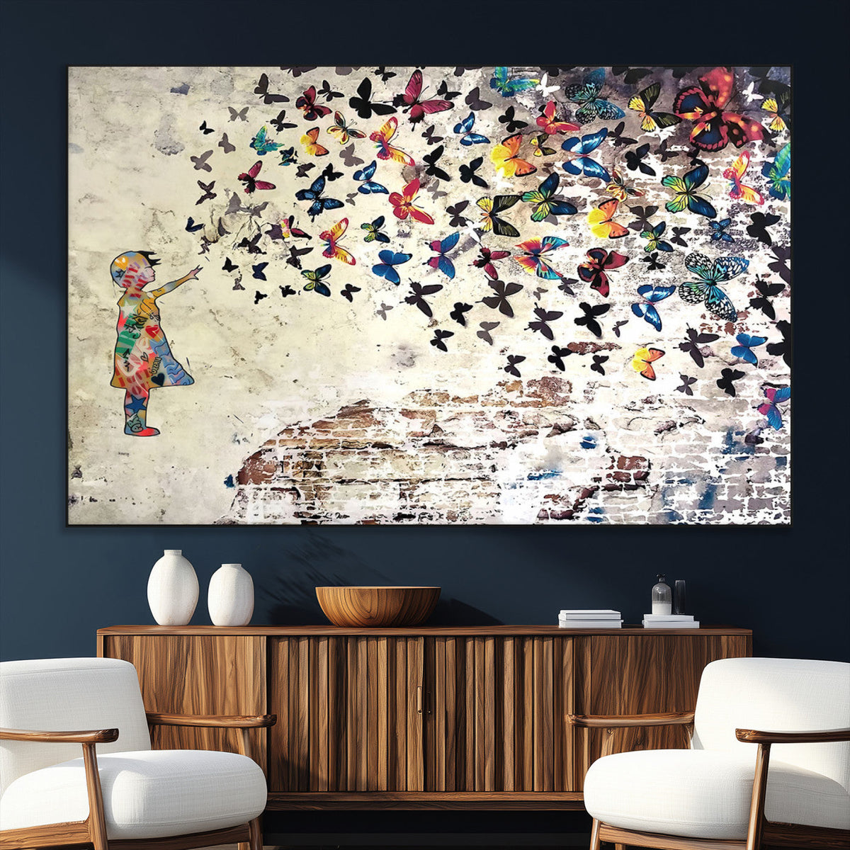 Banksy Wall Art - Banksy Girl Butterfly Graffiti Wall Art