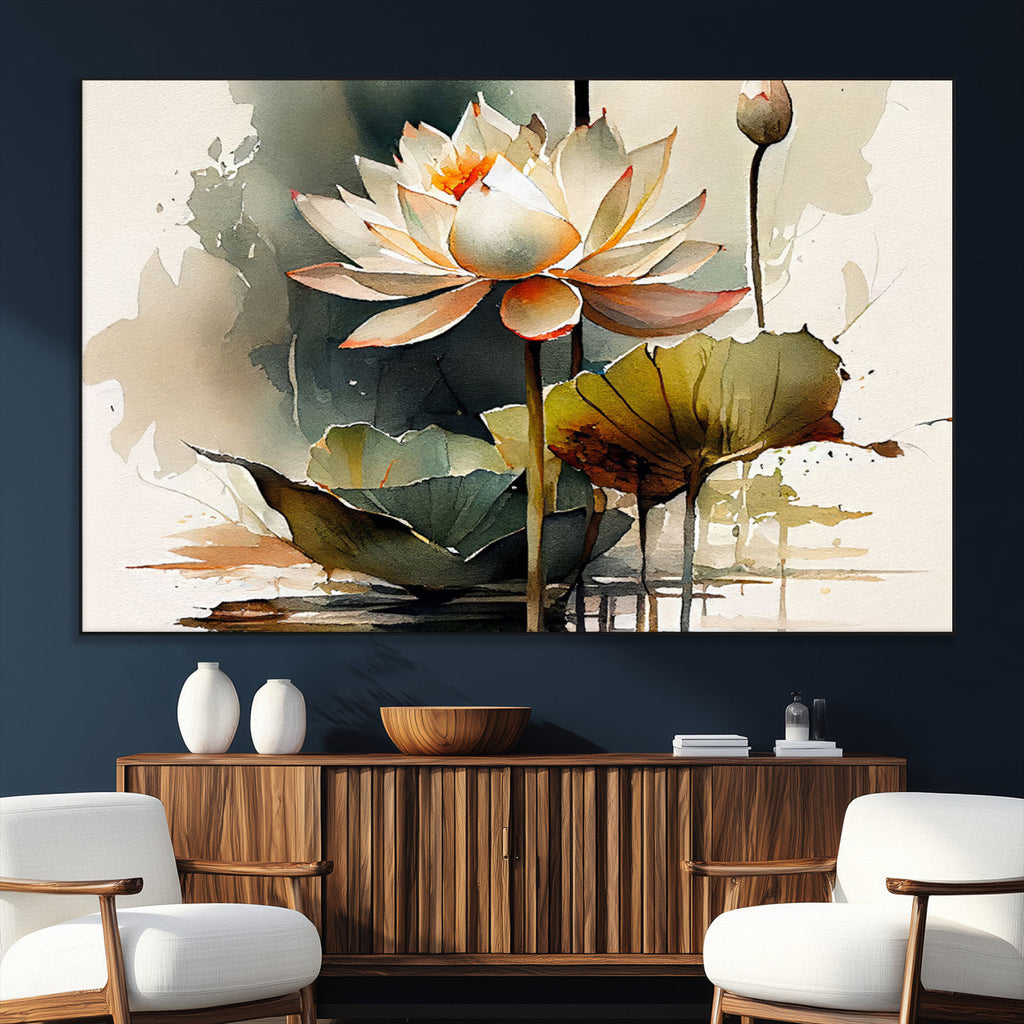 Lotus Flower Watercolor Canvas Print | A Symbol of Serenity and Growth in Soft Watercolors