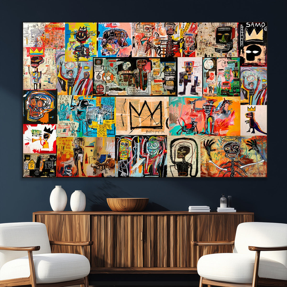 Abstract Art Collage Wall Art Canvas Print, Urban Graffiti Style