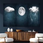 3 Piece Indigo Cloud Wall Art, Thunderstorm Moon Cloud Artwork