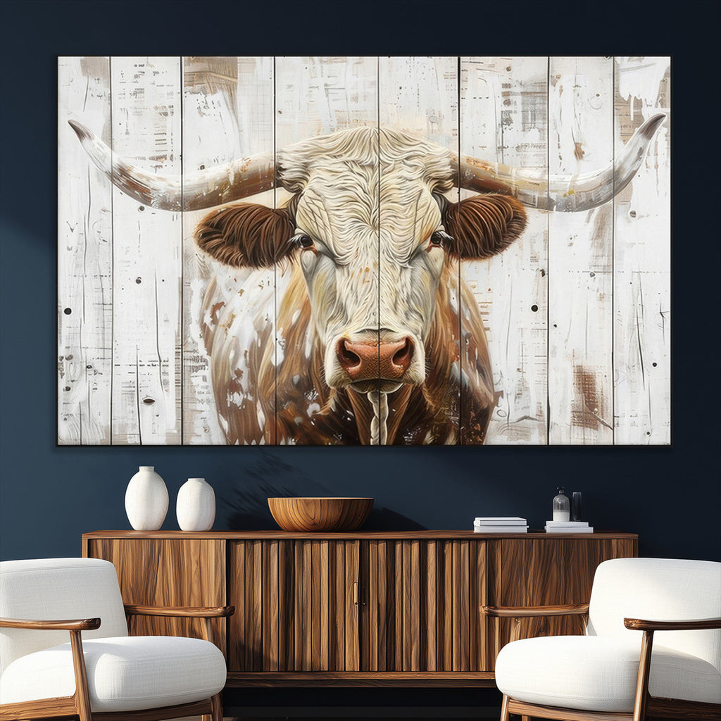 Rustic Longhorn Bull Wall Art Canvas Set