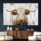Rustic Longhorn Bull Wall Art Canvas Set