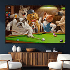 Dogs Playing Pool Canvas Wall Art Funny Gifts Dog Print