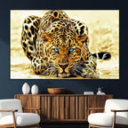 Blue-Eyed Leopard Canvas Wall Art, Framed Animal Print, Fierce and Bold Decor for Living Rooms