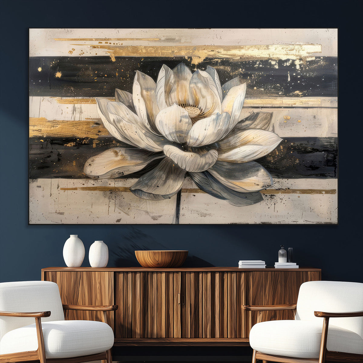 Lotus Flower Wall Art | Framed Abstract Floral Canvas