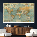 Push Pin World Map Canvas Print | Travel Tracker Wall Art for Couples