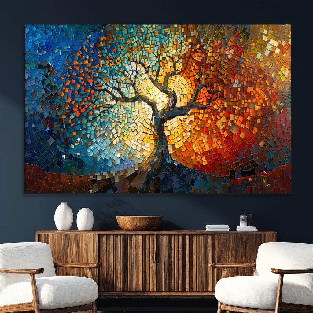 Yggdrasil Tree of Life Mosaic Stained Glass Wall Art Canvas Print