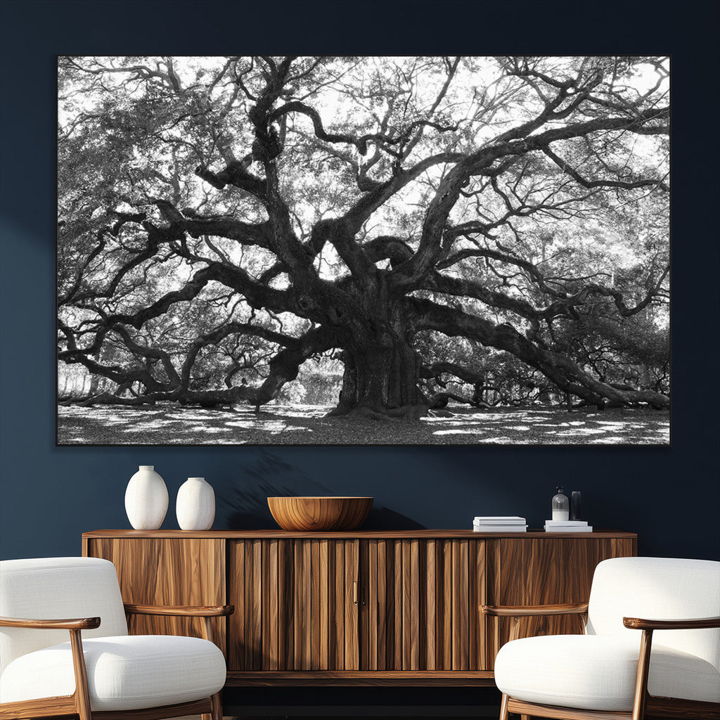 Ancient Oak Wall Art Canvas Print | Gnarled Tree with Twisted Branches