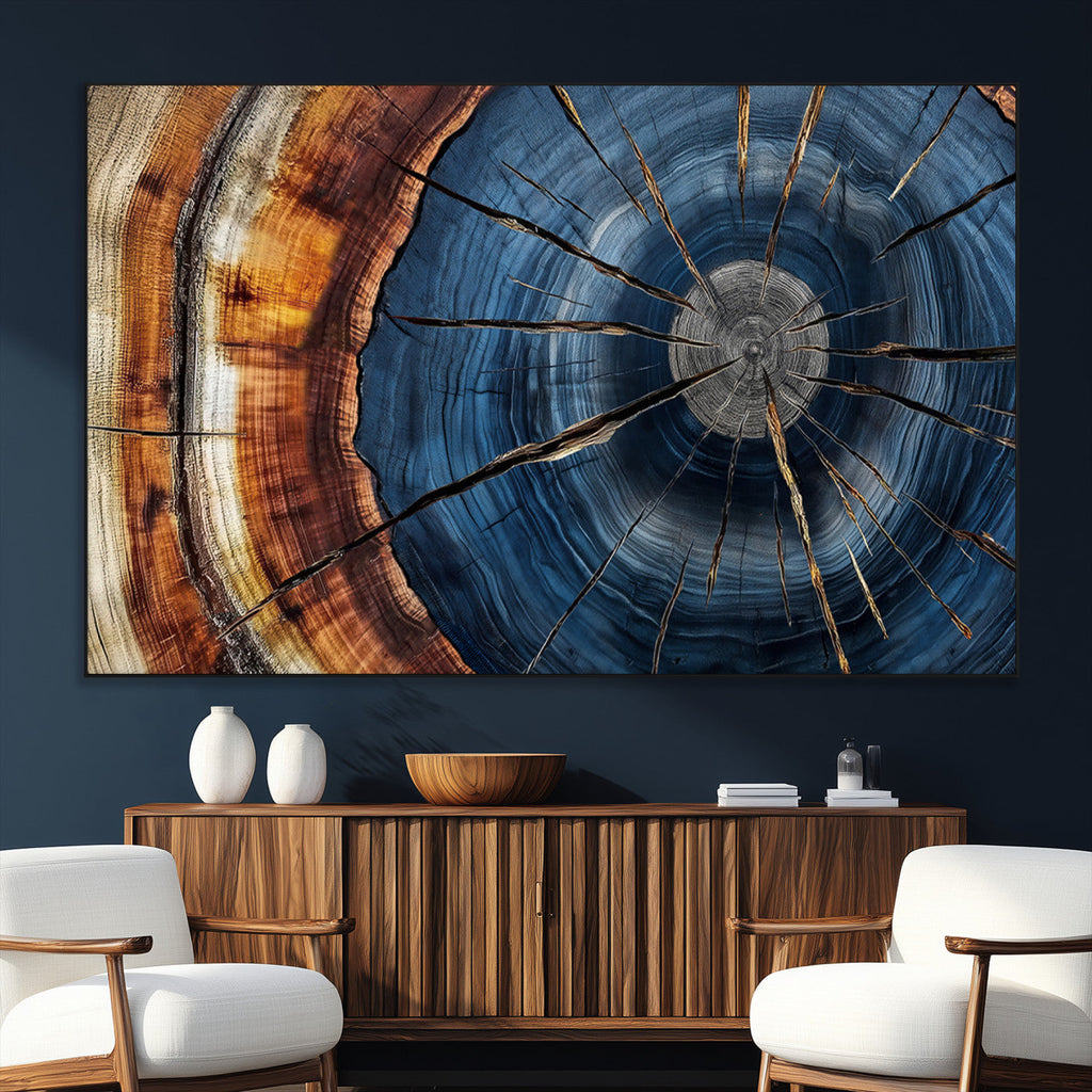 Framed Abstract Tree Ring Wall Art Print, Natural Rustic Wood Grain Canvas Print