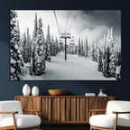 Snowy Pines Wall Art Canvas Print | Ski Lift in a Winter Forest
