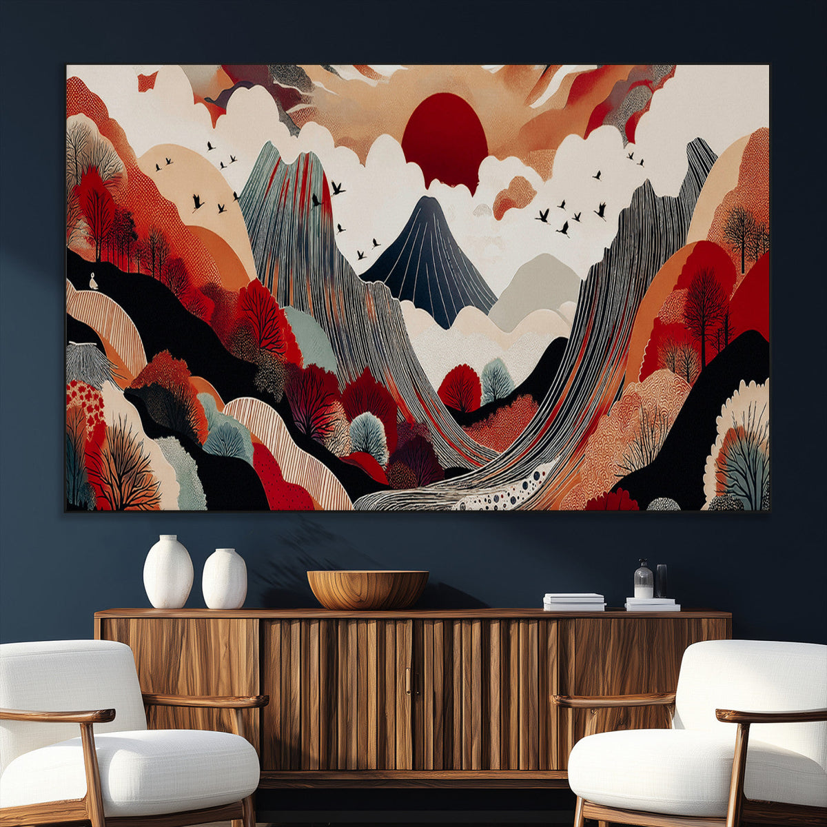Abstract Mountain Wall Art Canvas Print | Vibrant Stylized Landscape