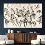 Abstract Horse Wall Art Canvas Print, Framed Horse Sketch with Galloping Herd