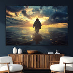 Jesus Walks Wall Art Canvas Print Framed Divine Sunset Art