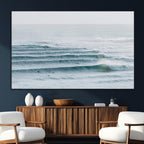 Ocean Waves Wall Art Canvas Print, Framed Surfer Lineup on a Crowded Ocean