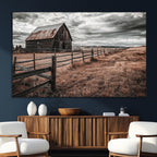 Rustic Barn Wall Art Canvas Print, Framed Moody Field Scene