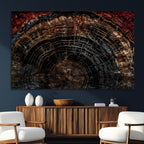 Dark Wood Ring Wall Art Canvas Print, Framed Abstract Tree Slice Print, Rustic Wood Grain Decor