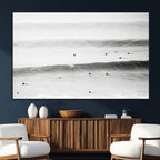 Black White Ocean Wall Art Canvas Print, Framed Coastal Sport and Ocean Swimmers Scene