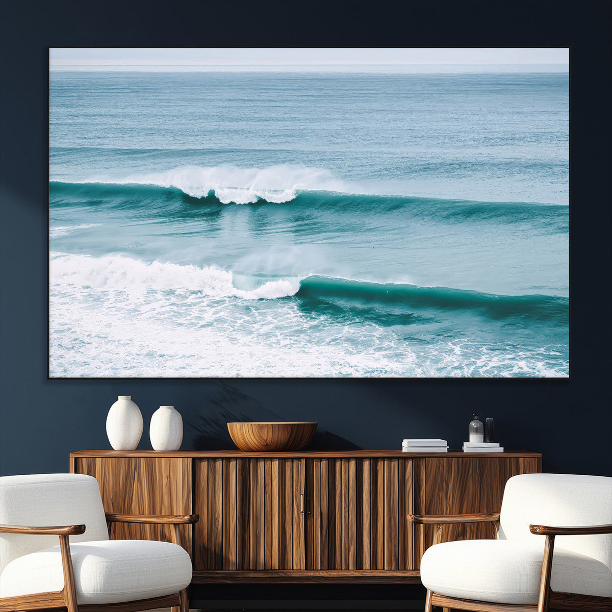 Ocean Swell Wall Art Canvas Print, Framed Surf Waves and Blue Water Scene