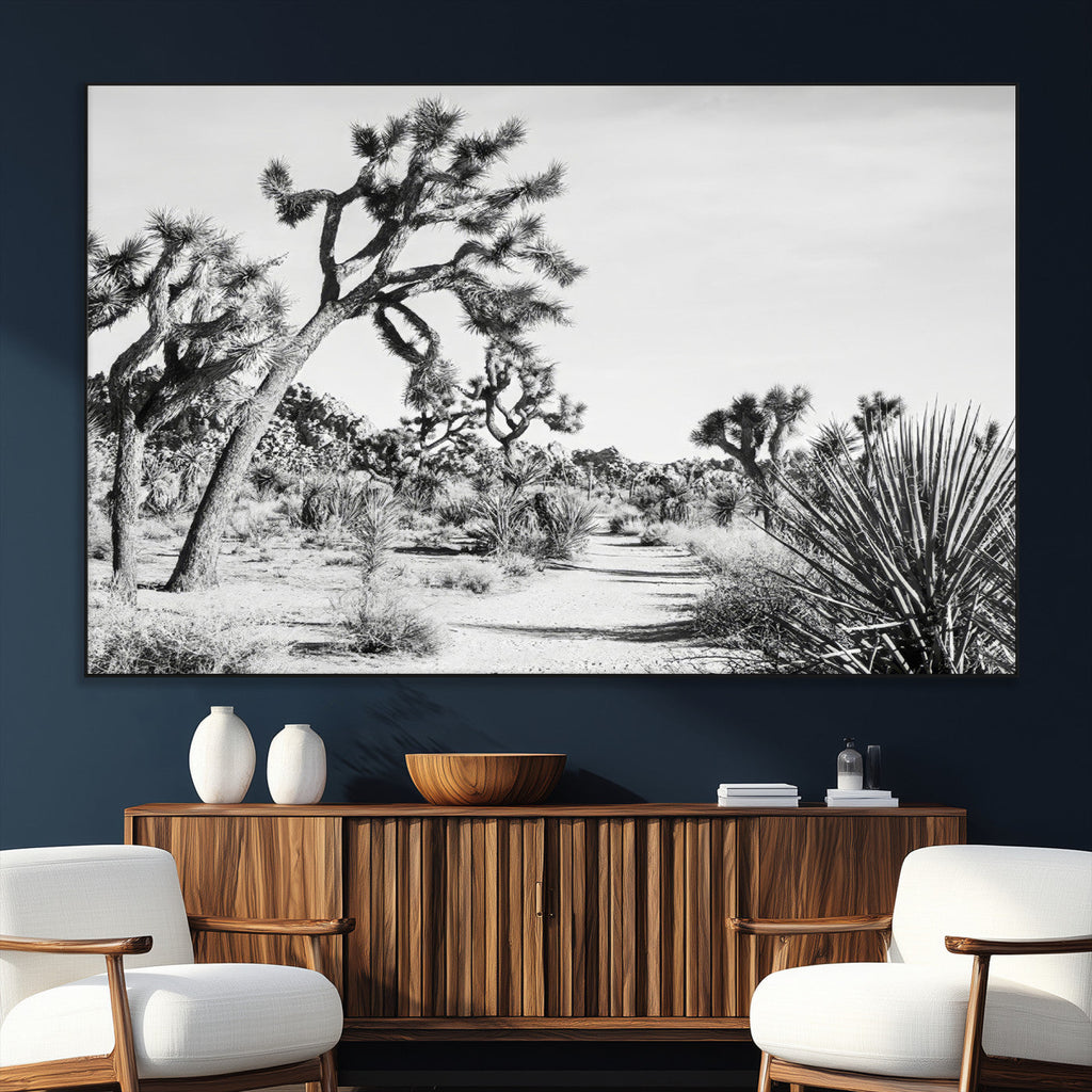 Joshua Tree Wall Art | Black & White Canvas Print, Nature Serenity Decor