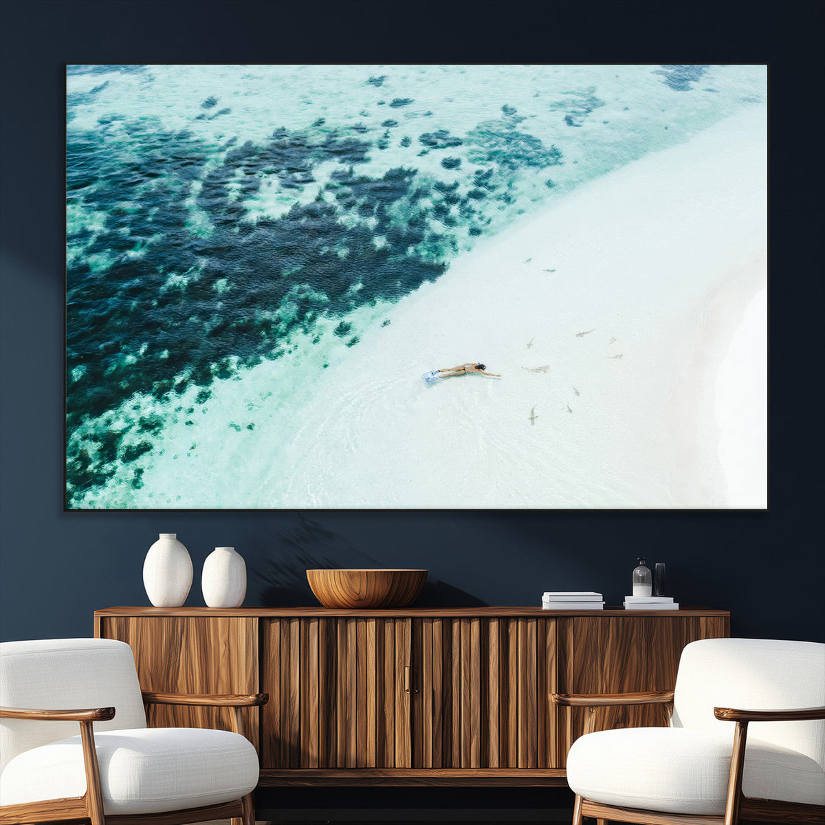 Minimal Beach Wall Art | Framed Ocean Swimming Canvas