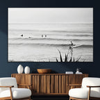 Surfer Silhouette Wall Art Canvas Print, Framed Calm Ocean Monochrome Surf