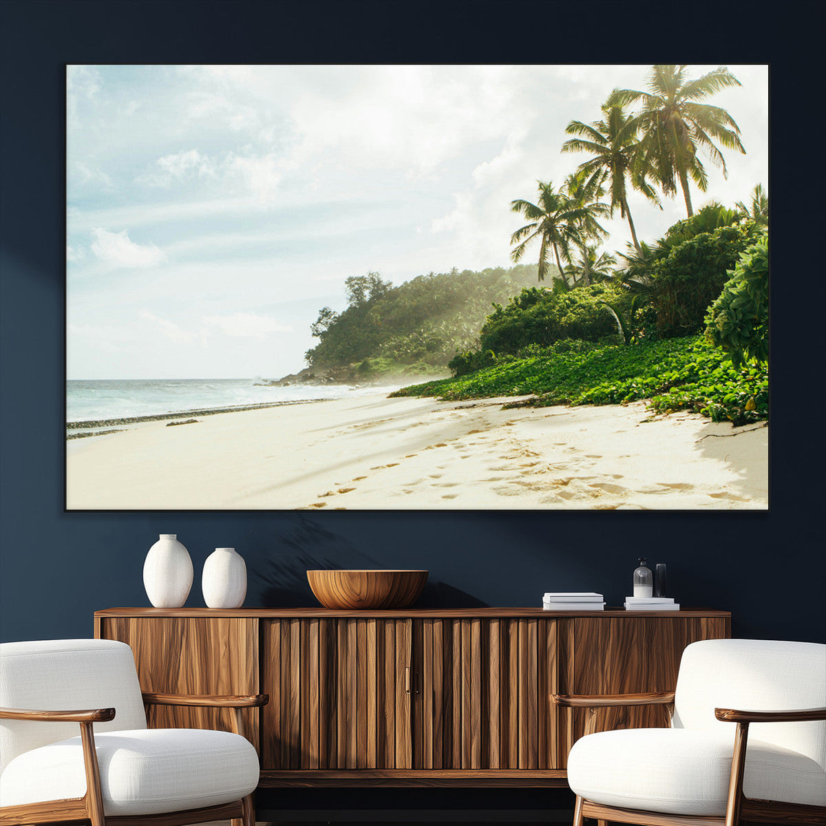 Relaxing Beach Wall Art Canvas Print, Framed Ocean View Coastal Serenity