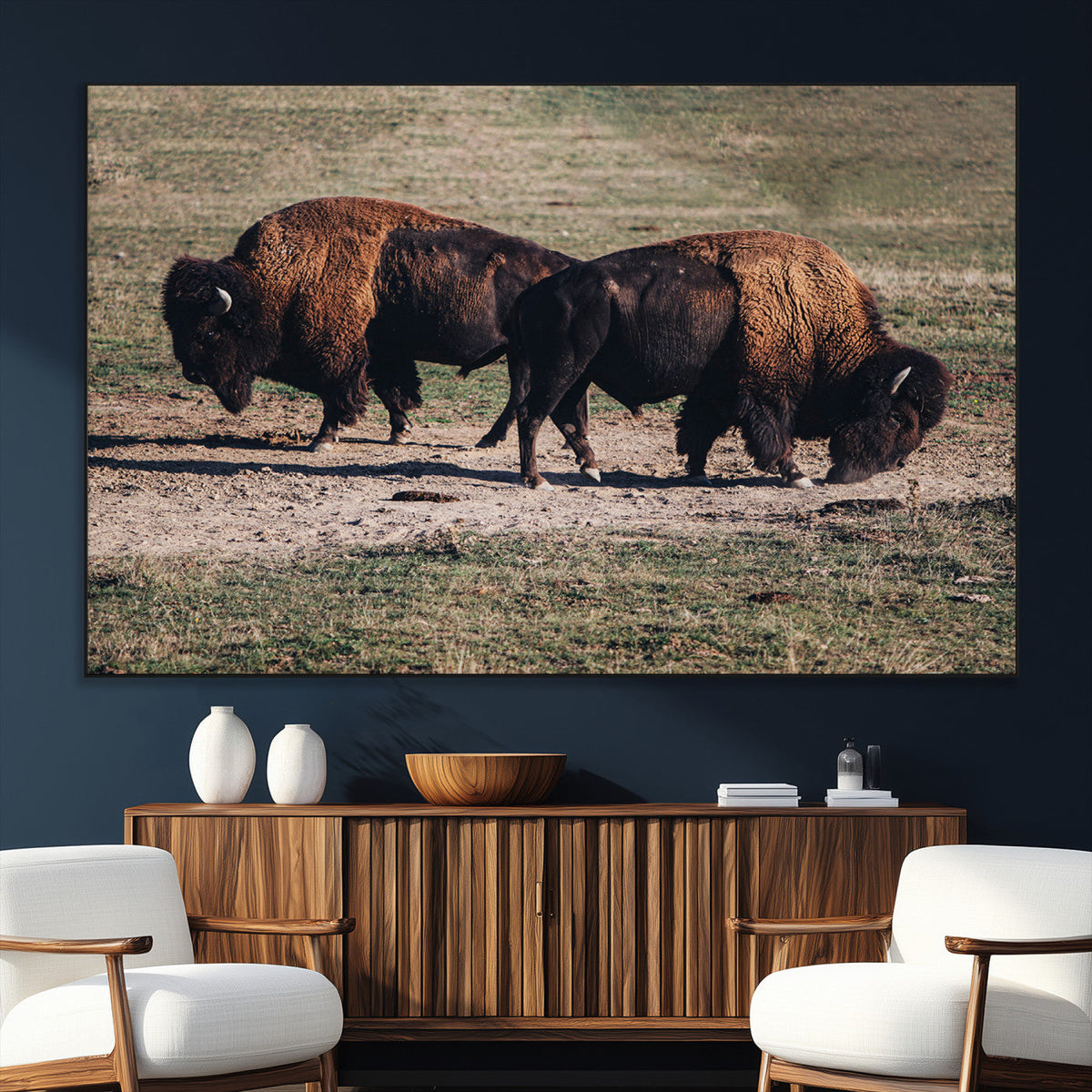 Bison Wall Art Canvas Print, Framed Western Wildlife Modern Ranch