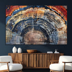 Tree Rings Wall Art Canvas Print, Framed Petrified Wood Modern Rustic