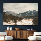 Mountain Landscape Wall Art Canvas Print, Framed Snowy Peaks Alpine Winter