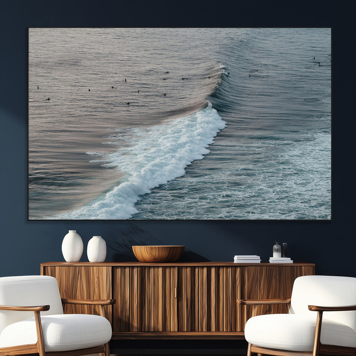 Ocean Waves Wall Art Canvas Print, Framed Coastal Serenity Surf Scene
