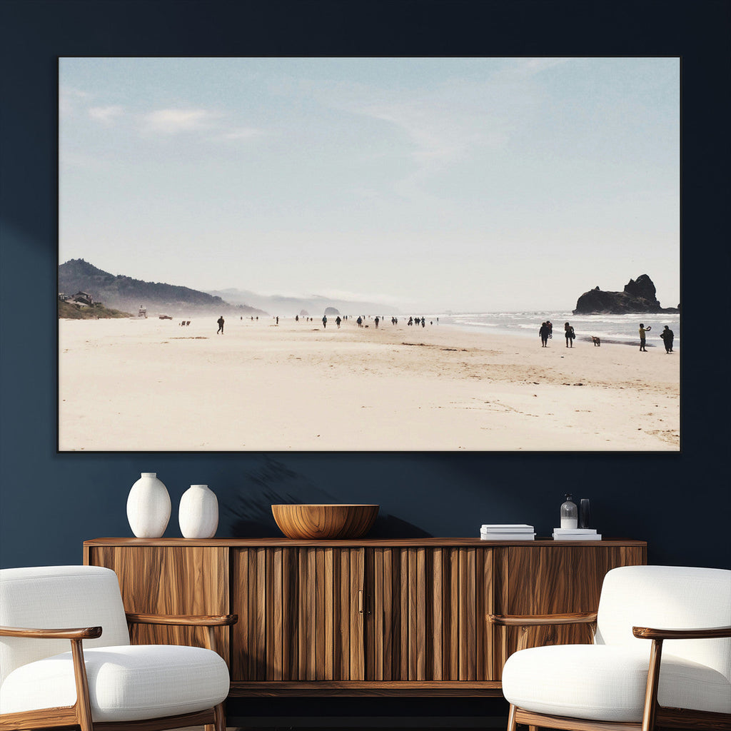 Minimalist Beach Wall Art Canvas Print, Framed Coastal Serenity Soft Sand