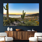 Saguaro Cactus Wall Art Canvas Print, Framed Desert Sunset Southwestern