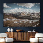 Mountain Landscape Wall Art Canvas Print, Framed Snowy Peaks Art, Rugged Highlands Rustic Adventure Decor