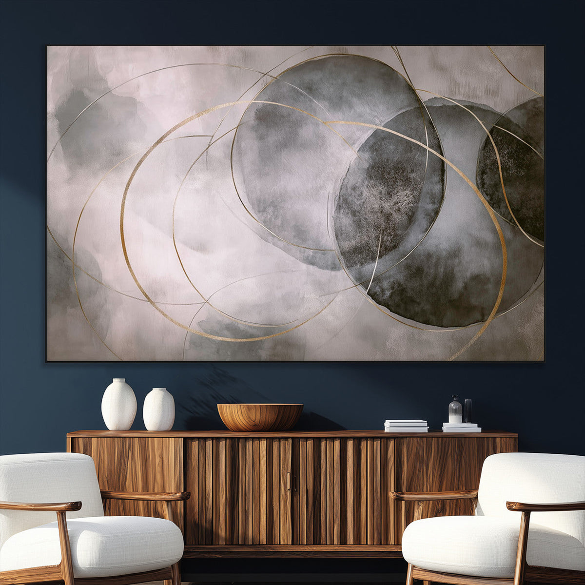 Abstract Grey Gold Wall Art | Modern Geometric Canvas