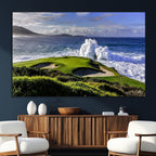 Ocean Waves Crashing Wall Art Canvas Print, Dramatic Rocky Coastline Near a Golf Course