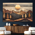 Wooden Mountain Layers Art | Rustic Pine Tree Landscape