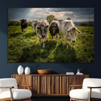 Grazing Cattle Herd Wall Art Canvas Print, Framed Green Pasture Farm Scene
