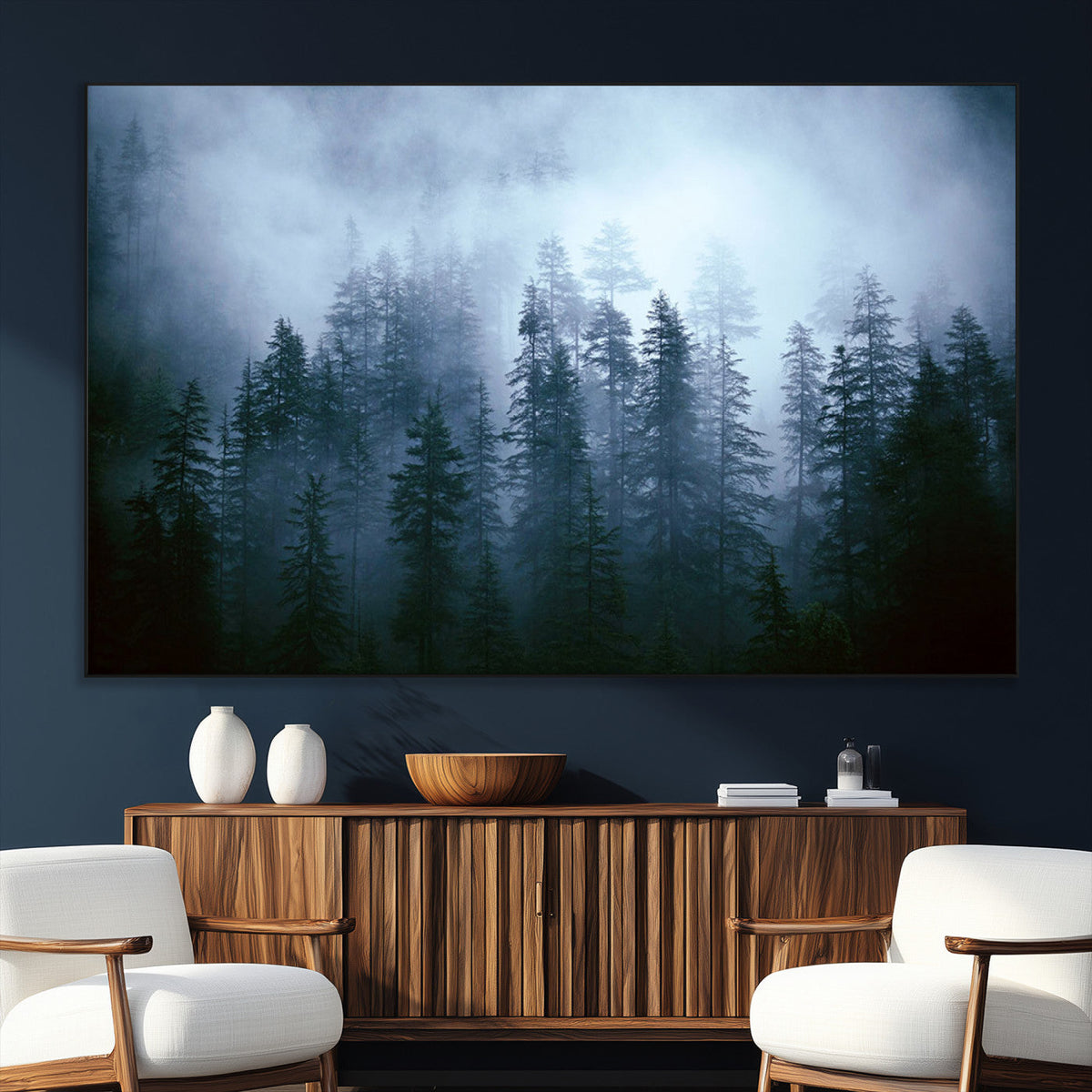 Foggy Pines Misty Forest Wall Art Print