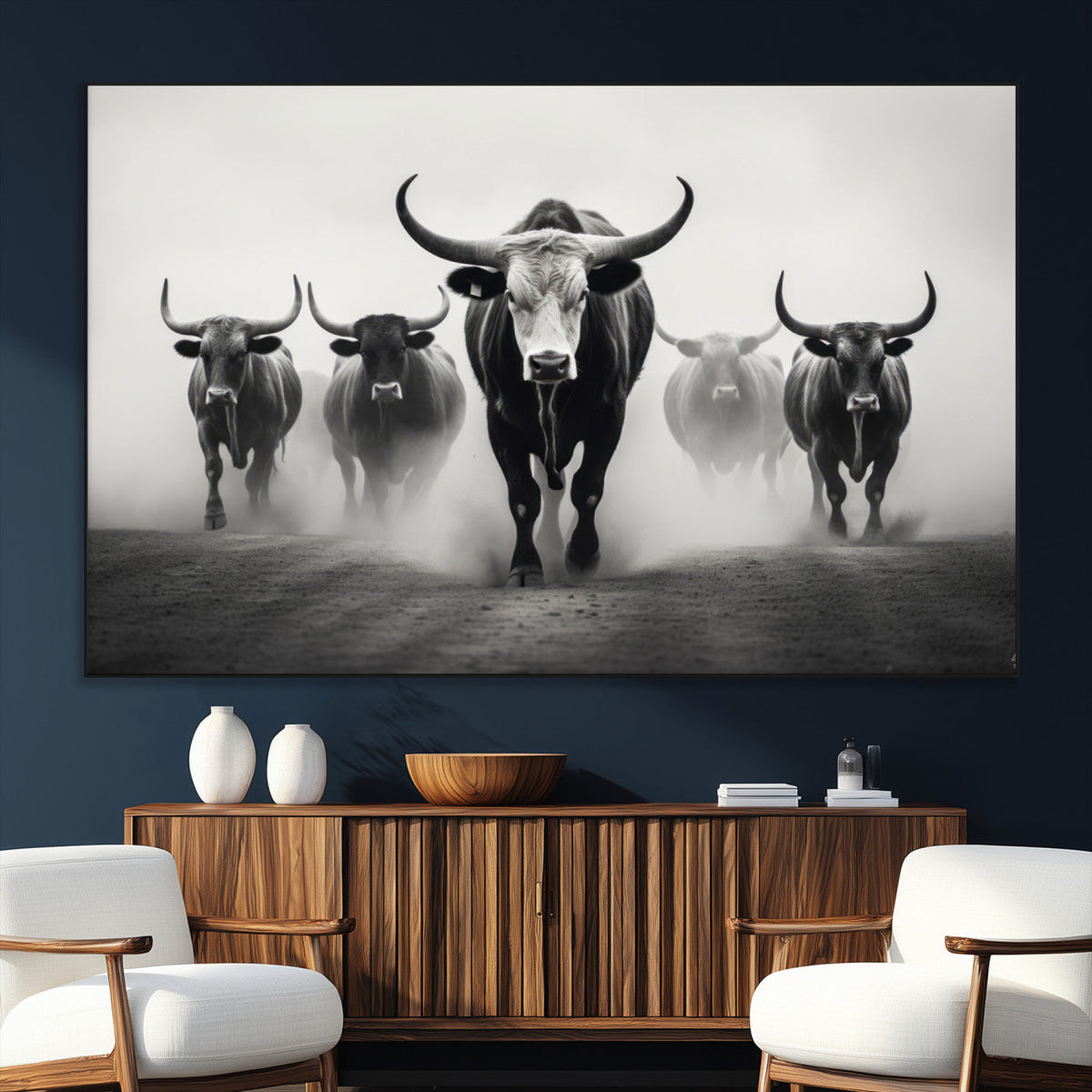 Texas Longhorn Wall Art Canvas Print, Framed Speckled Cow