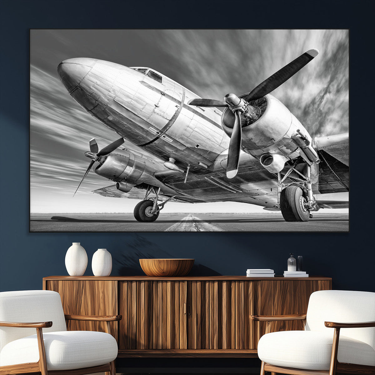 Vintage Airplane on Runway Canvas Print