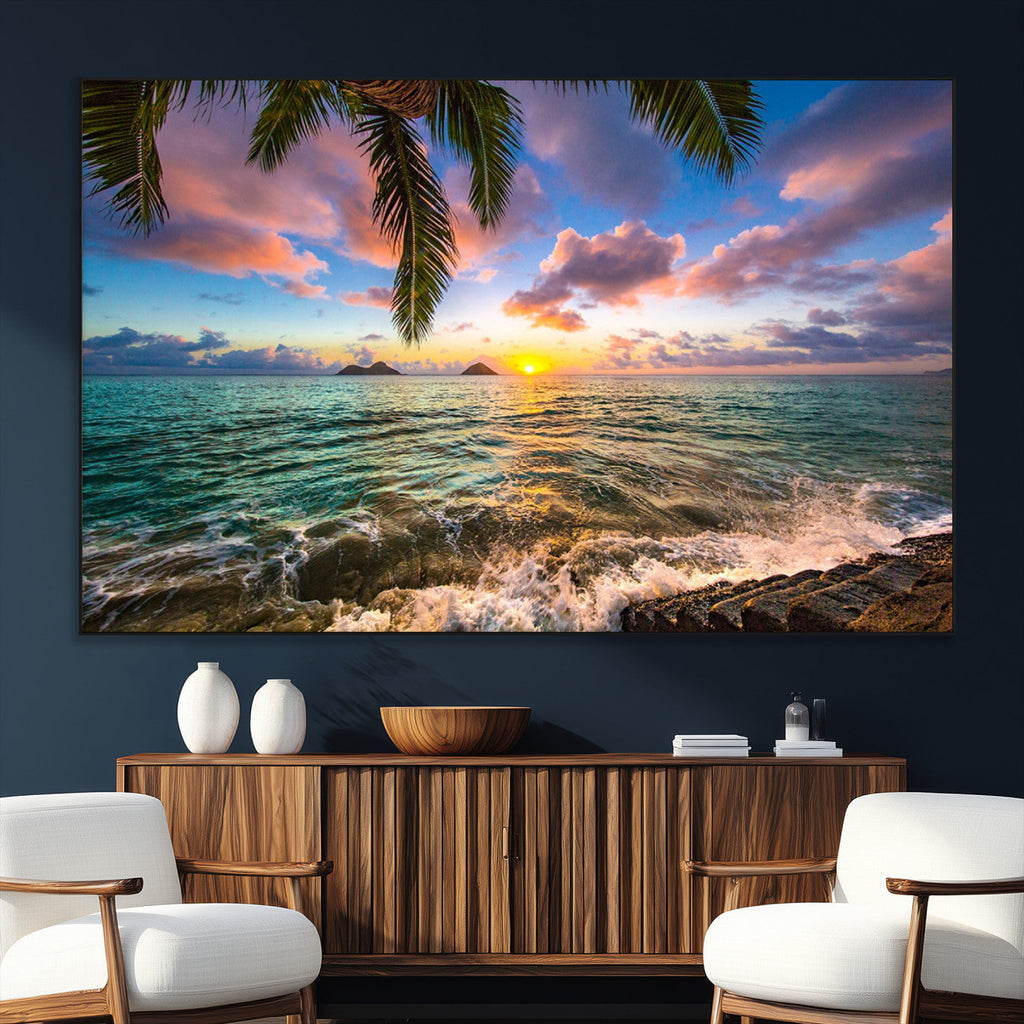 Framed Tropical Sunset Art Canvas Print