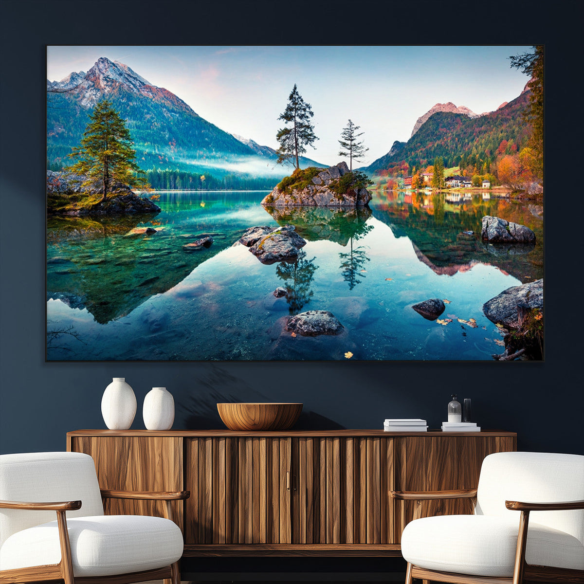 Crystal Clear Lake Wall Art | Mountains Wall Art Canvas | 3 Panel Landscape