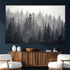 Misty Forest Canvas Wall Art | Monochrome Triptych Pine Tree Print