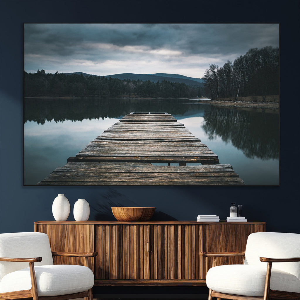 Wooden Bridge Near Lake Wall Art Canvas Print