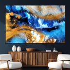 Blue Orange Marble Fluid Effect Canvas Wall Art Print