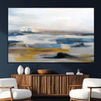 Abstract Landscape Wall Art Canvas | 3 Panel Modern Blue, Gold and White Canvas Art