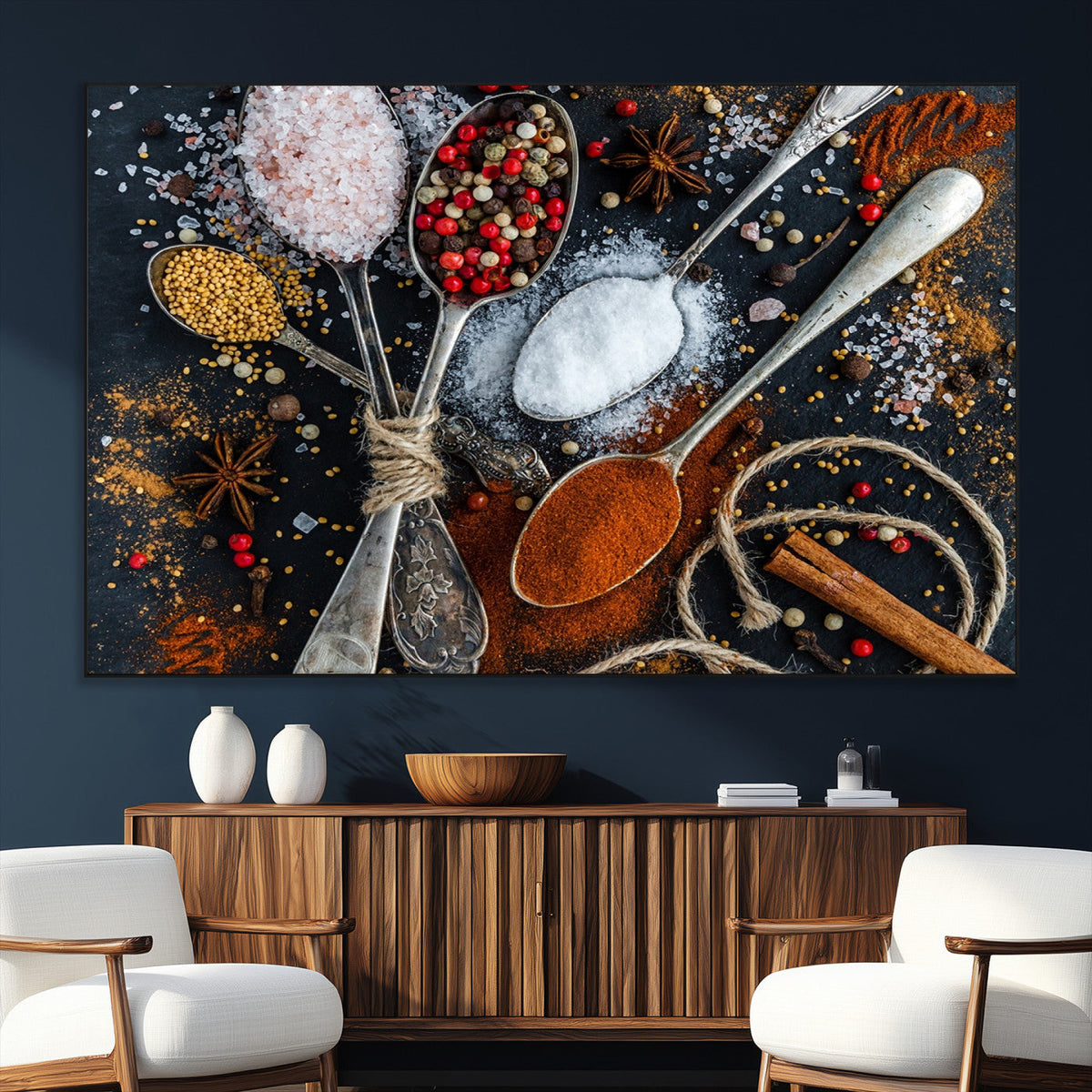 Spices and Seasonings Canvas Wall Art | Colorful Triptych Kitchen Decor