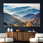 Misty Mountain Sunrise Triptych Canvas Print | Autumn Landscape Wall Art